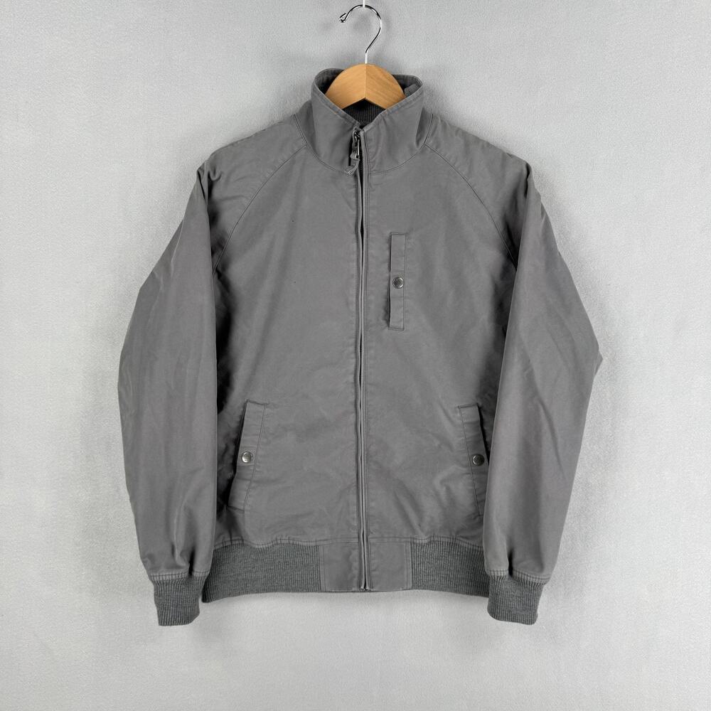 Faherty Jacket Mens Small Gray Twill Bomber Plaid Lined Full Zip Ribbed Hem